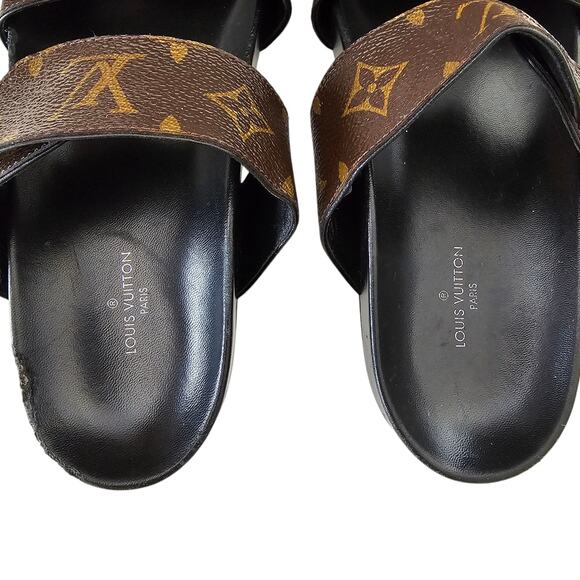 Louis Vuitton Bom Dia Slide Flat Sandal Size 37 US 7 LV Monogram Canvas Brown - Picture 4 of 15